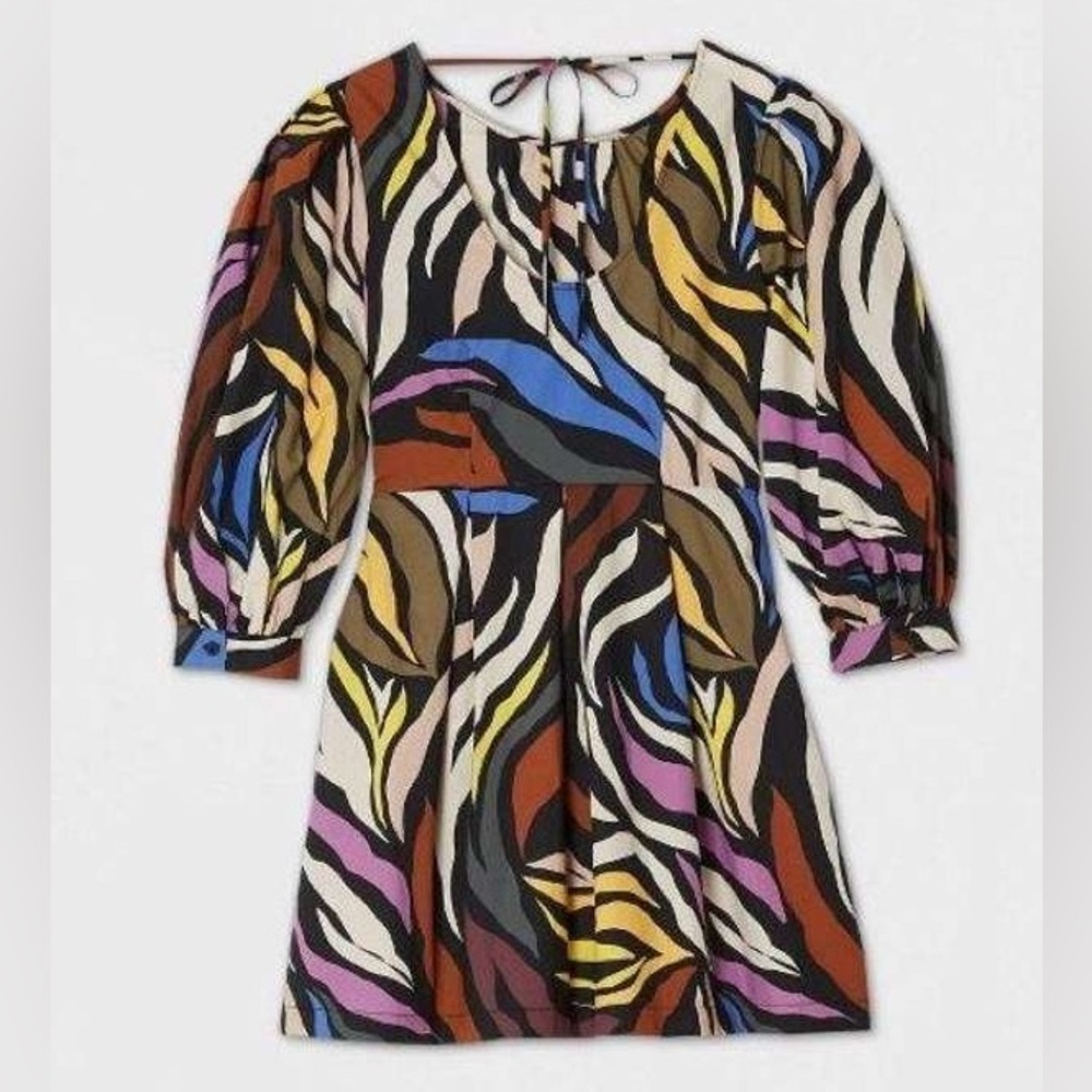 Who What Wear Colorful Animal Print Puff Sleeve Minidress